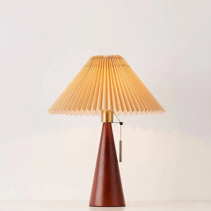 Japanische Holztischlampe mit plissiertem Stoffschirm